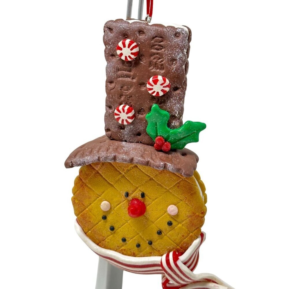 Snowman Ornament Faux Cookie Chocolate Peppermint Top Hat Holiday Kitchen Decor